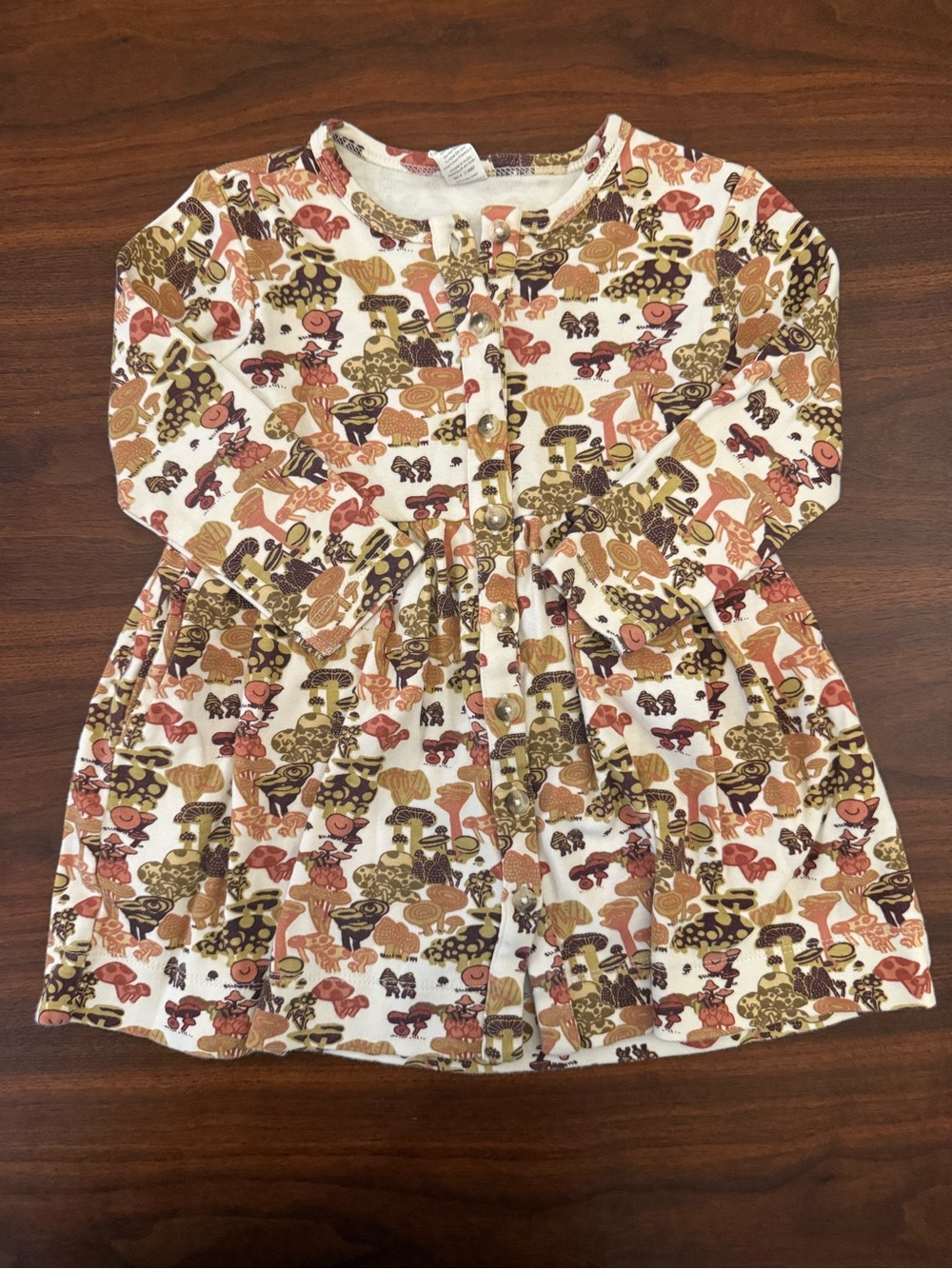 kate quinn Cream Mushroom Print Long-Sleeve Dress with Brown & Pink Accents